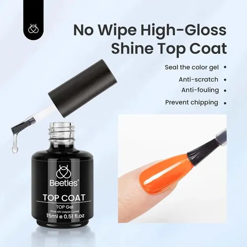 Top Coat Gel Beetles 15ml, Base Y Acabado Brillante Para