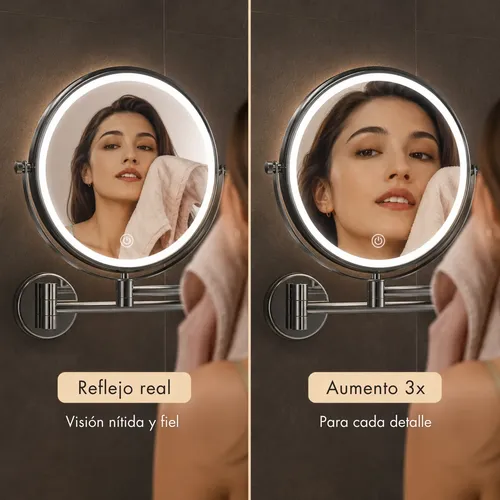 Espejo Para Maquillaje Led Pared Aumento X3 Bateria 3000mah