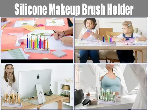Organizador De Brochas Silicona Gris Claro Para Maquillaje G