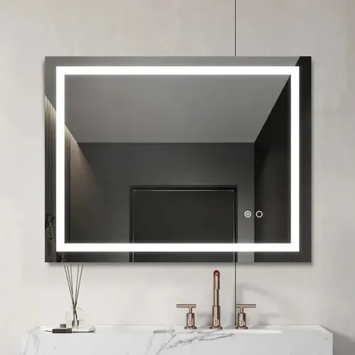 Espejo Digital Luz Led Táctil Desempañador Baño Rectangular Marco Pulido