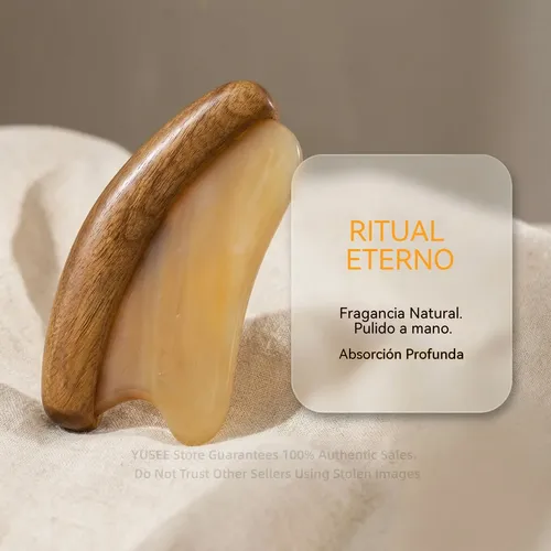Tabla De Gua Sha De Cuerno Natural Y Madera De Sándalo Verde