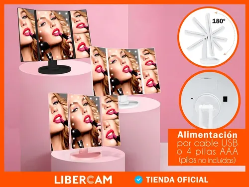 Espejo Maquillaje 22 Led 3 Aumentos Luz Blanca LIBERCAM ESP-50 Usb Bateria Color Blanco