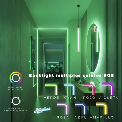 Espejo Led Pared Decorativo Redondo Luz Cálida Fria Rgb 60cm
