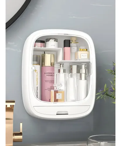 Organizador De Maquillaje Norcel Para Pared De Baño O Vestidor, Porta Cosmeticos Makeup Colgante, Color Blanco