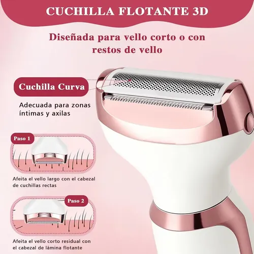 Depiladora y Rasuradora 4 en 1 para Mujer Recargable USB, Afeitadora Femenina Portátil y Resistente al Agua