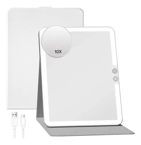 Espejo Maquillaje Funtouch Luz Led Recargable 9×7” Blanco