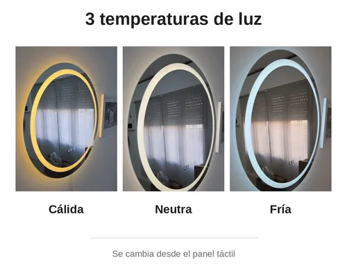 Espejo Redondo 60 Cm Luz Led Calida Fria Neutra Touch Dimmer