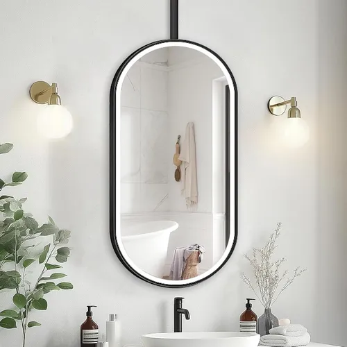 Espejo Baño Led Colgante Marco Negro Grande 50x70cm