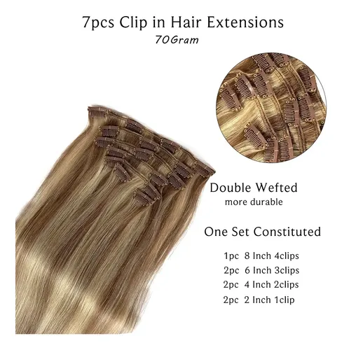 Extensiones De Cabello Humano Real Ubetta Con Clip, 40 Cm, 7