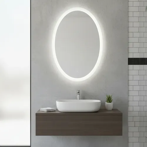 Espejo 9 Con Luz Led Touch 14w Oval Deco Baño Moderno Sin Marco