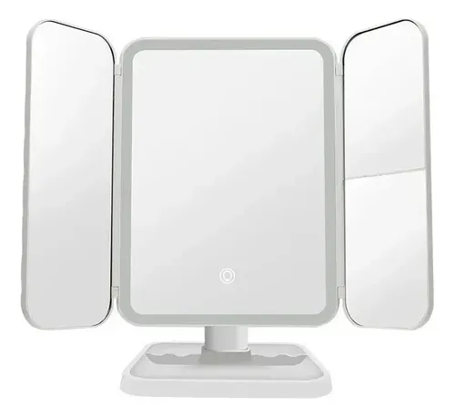 Espejo Maquillaje Led Triple Plegable 3 Modos Luz Aumento