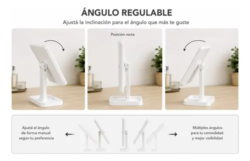 Espejo Led Triple Maquillaje Zoom Recargable Táctil Xr-3300