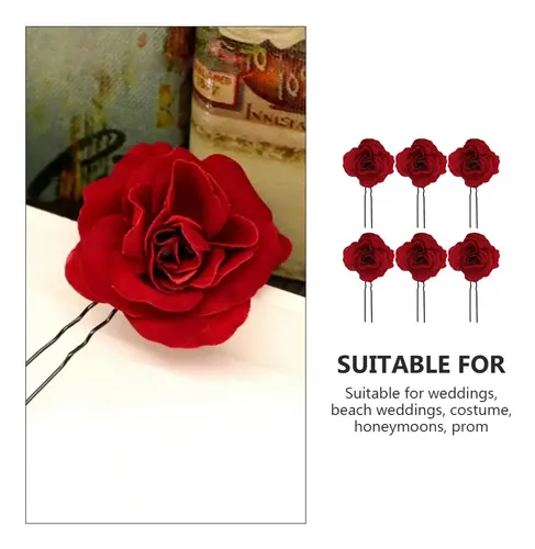 6 Piezas Horquillas De Rosa Roja Para Boda Y Novia