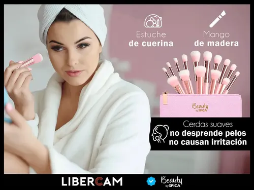 Set 15 Brochas Y Pinceles Para Maquillaje BEAUTY BY SPICA BRO-15 Estuche Colores Color Rosa