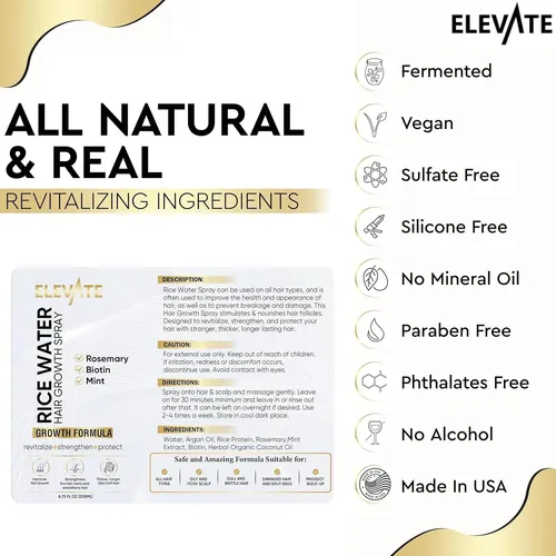 Spray Crecimiento Cabello Elevate Con Agua De Arroz Y Romero