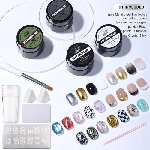 Set Esmaltes Gel Cromado 4 Colores Con Estampador Uv Led