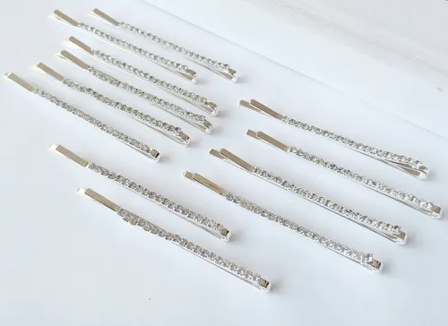 Pack X 12 Hebillas De Pelo Invisible Plateado Strass Fiesta