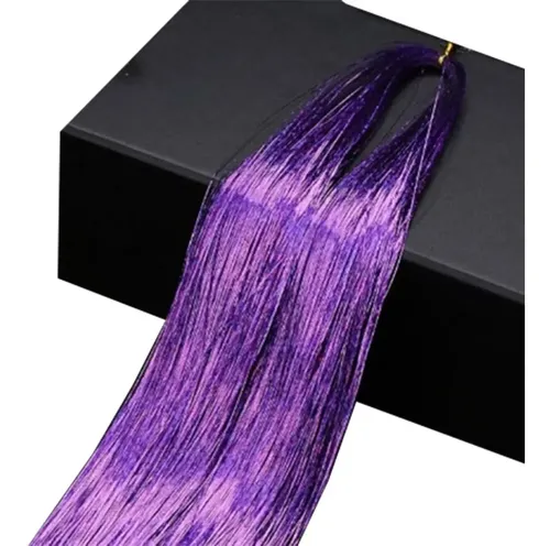 Extensiones de Oropel Metálico para Cabello, Violeta – 100 Tiras de 100 cm