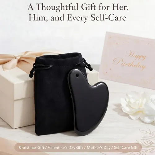 Gua Sha Facial Nuanchu Acero Inoxidable Corazón Negro