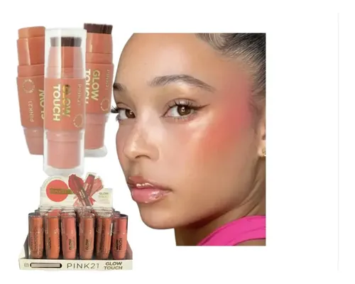 Blush Rubor Barra + Pincel Aplicador Pink21 Glow Touch
