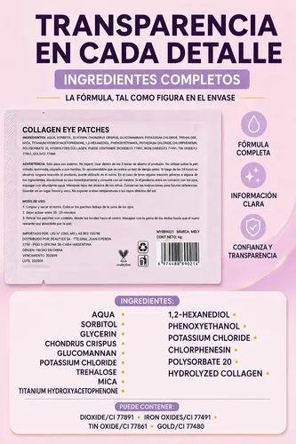 Parches Para Ojeras Mely Colágeno Hidratantes Antiage 1 Par