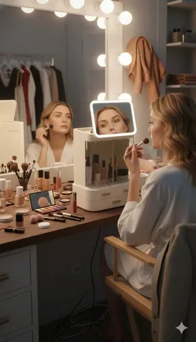 Organizador Maquillajes Cosmeticos C/ Espejo Luz Led Usb Acr Crema
