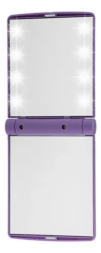 1 Pieza Espejo Cosmético Portable 8 Luces Led Púrpura