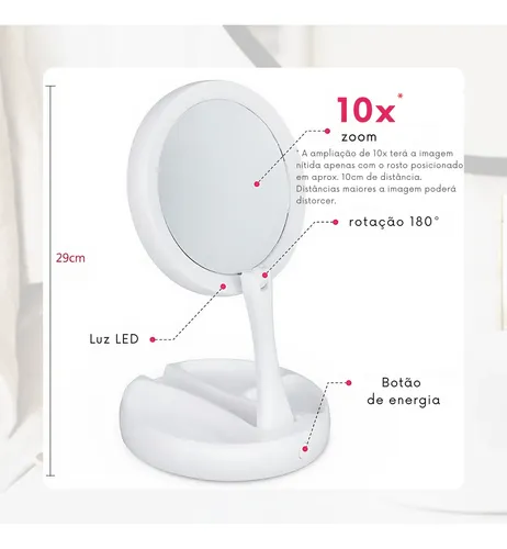 Y Espejo De Maquillaje Con Luz Led Plegable De Mesa Con Y