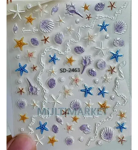 Stickers 5d Relieve Deco Uñas – Caracoles Y Estrellas De Mar
