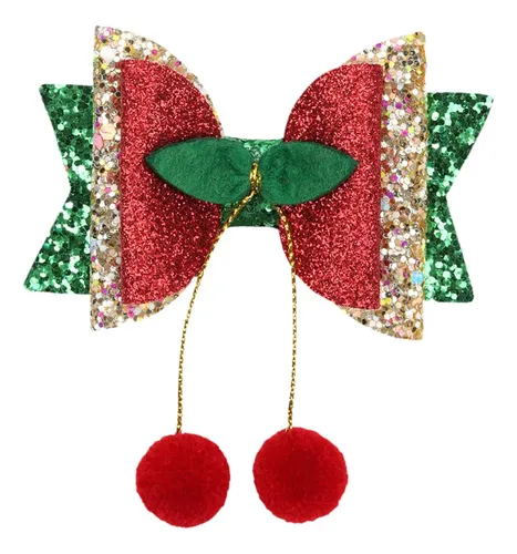 Moño Navideño Accesorio Para El Cabello De Cerezas
