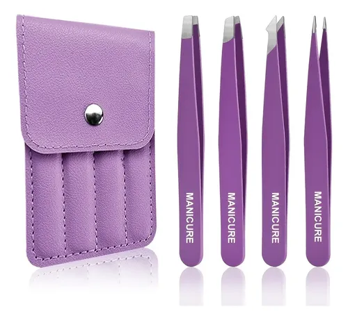 Set Pinzas Depilar X4 Manicura Con Estuche 4pcs Violet