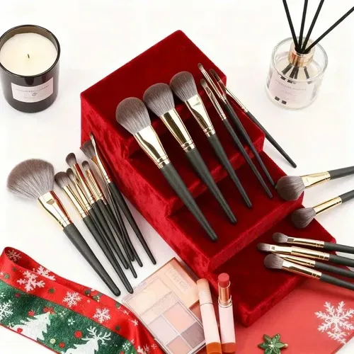 Set 14 Brochas De Maquillaje Profesional Completo Verde