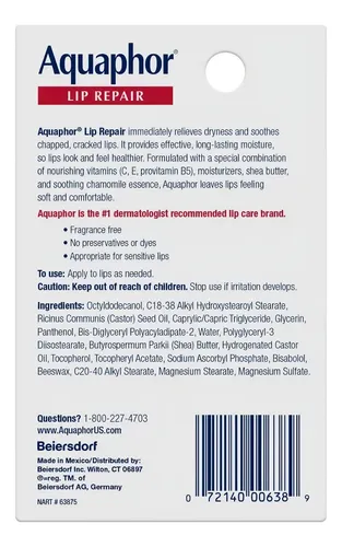 Reparador de Labios Aquaphor 10ml Lip Repair Bálsamo Lipstick Labio Seco
