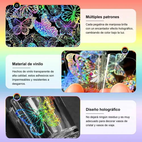 100pc Pegatina De Mariposa De Brillo Holográfico