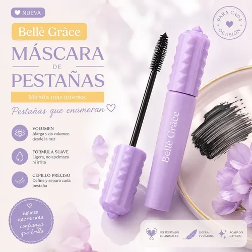 Mascara Pestañas Negra Cepillo Volumen Belle Grace Veoquiero