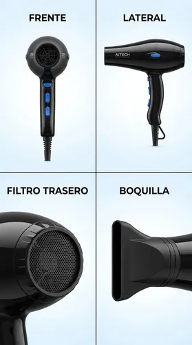 Secador Pelo Ionizador Profesional Iones Negativos Anti Frizz Brillo Sedoso Cabello Brillante Liviano Compacto Salon Peluqueria Hogar Cuidado Capilar Ergonomico Termico Potente Eficiente Belleza Negro