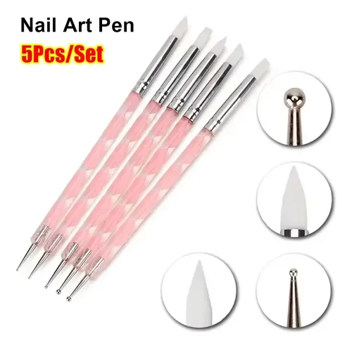 Kit Uñas 5 Piezas Pincel Flor Mármol Silicona Rosa
