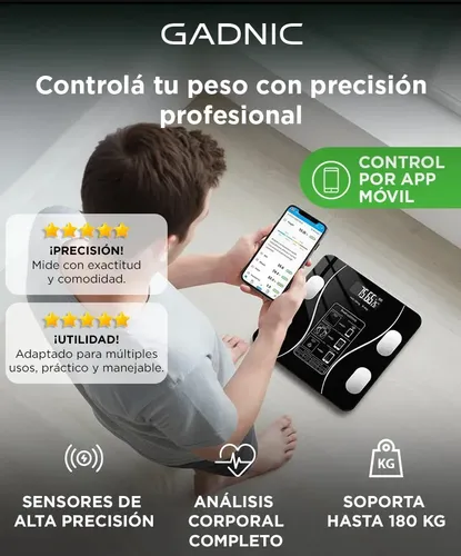 Balanza de Baño Gadnic Digital App Vidrio Templado Pantalla LCD Alta Precisión 180kg Bluetooth Apagado Automático Auto Calibrado