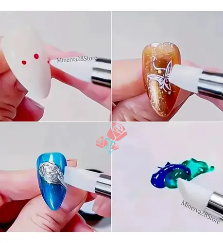 Pincel Doble Punta De Silicona X5 Un. Premium Nail Art