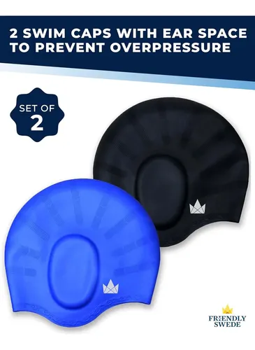 Gorro Baño Unisex Silicona Largo/medio Cabello X2 Azul/negro