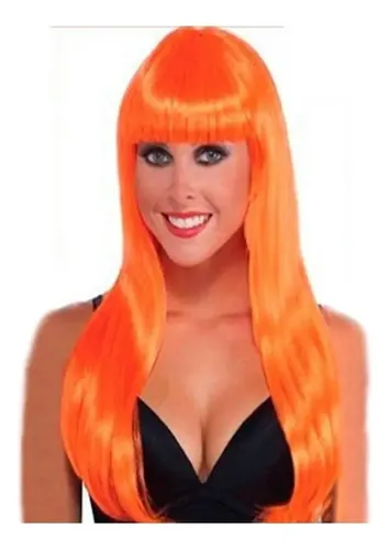 Peluca Lacio Largo Larga – Lisas – Cotillon Color Naranja
