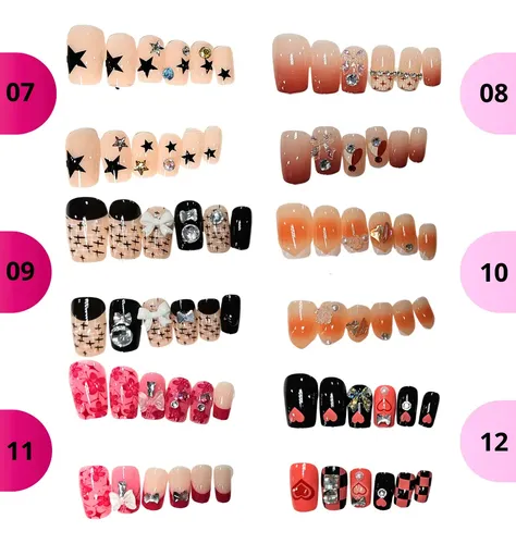 Set 12 Uñas Postizas Cuadrada + Adhesivo Lima Palito Naranjo