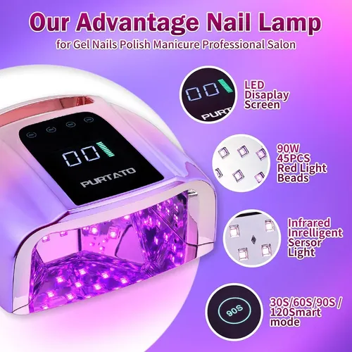 Lámpara Uv Led Purtato 96w Inalámbrica Gradiente Púrpura