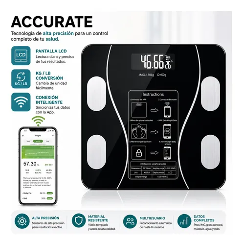 Balanza Digital Bluetooth Análisis Corporal Hasta 180 Kg