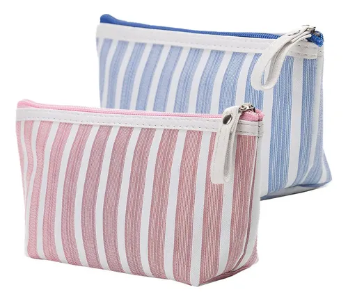 2 Bolsas De Maquillaje Sencillas A Rayas, Bolsa De Aseo