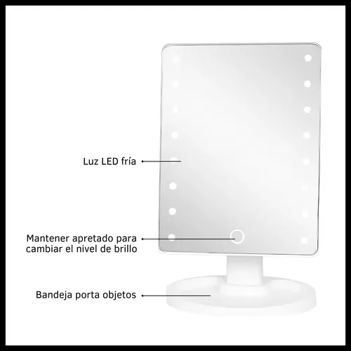 Espejo Maquillaje Con Luz Led Fría Pantalla Táctil Touch De