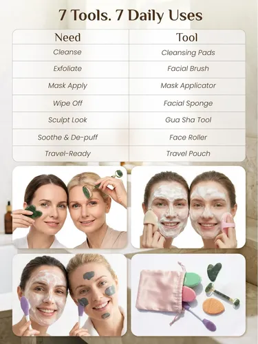 Kit Masajeador Facial Rena Chris Gua Sha Rodillo 7 Unidades