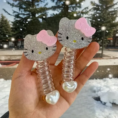 Coletero Espiral Hello Kitty Con Lazo Rosa, Regalo San Valen Kt Brillante Hello Kitty