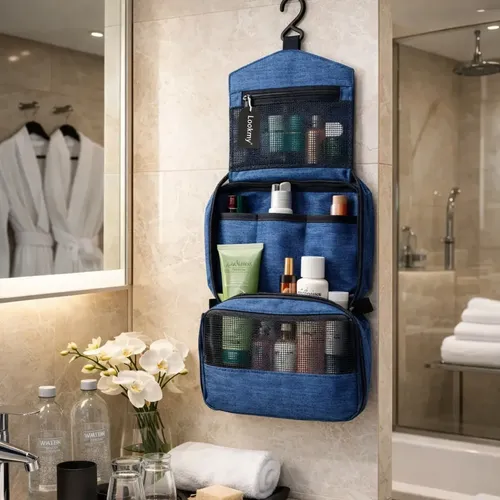 Neceser De Viaje Para Maquillaje O Portacosmeticos Colgante Color Azul Diseño de la tela Liso