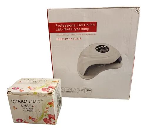 Cabina Uv Led Nail Lamp 108w+ Base+ Top Coat+ 5 Esmaltes+ Ac